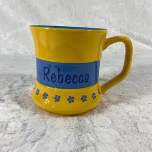 Personalized Rebecca Coffee Tea Mug Yellow Blue flower border